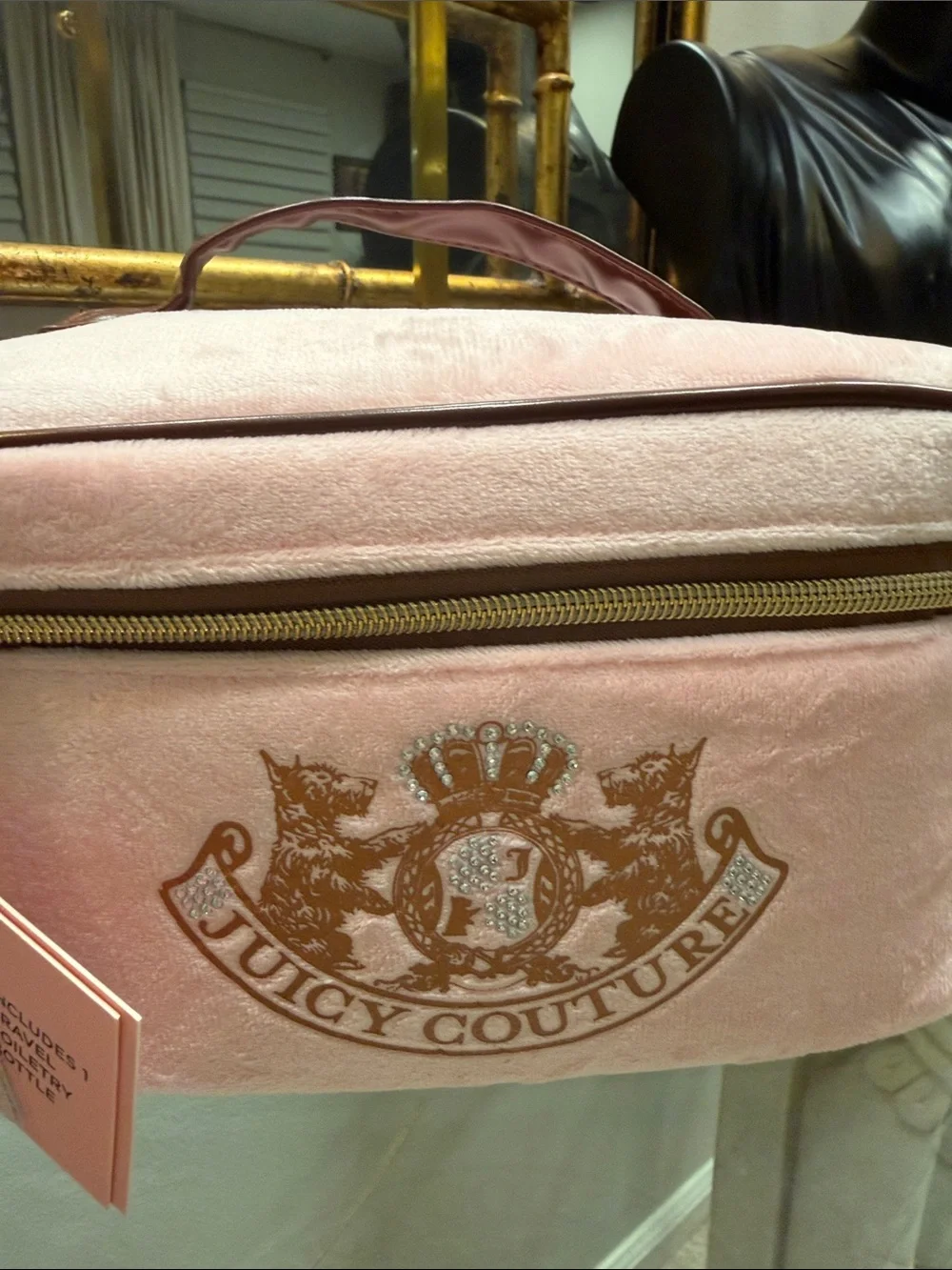 Juicy Couture Light Pink Velour Cosmetic Case with Gold Crest
